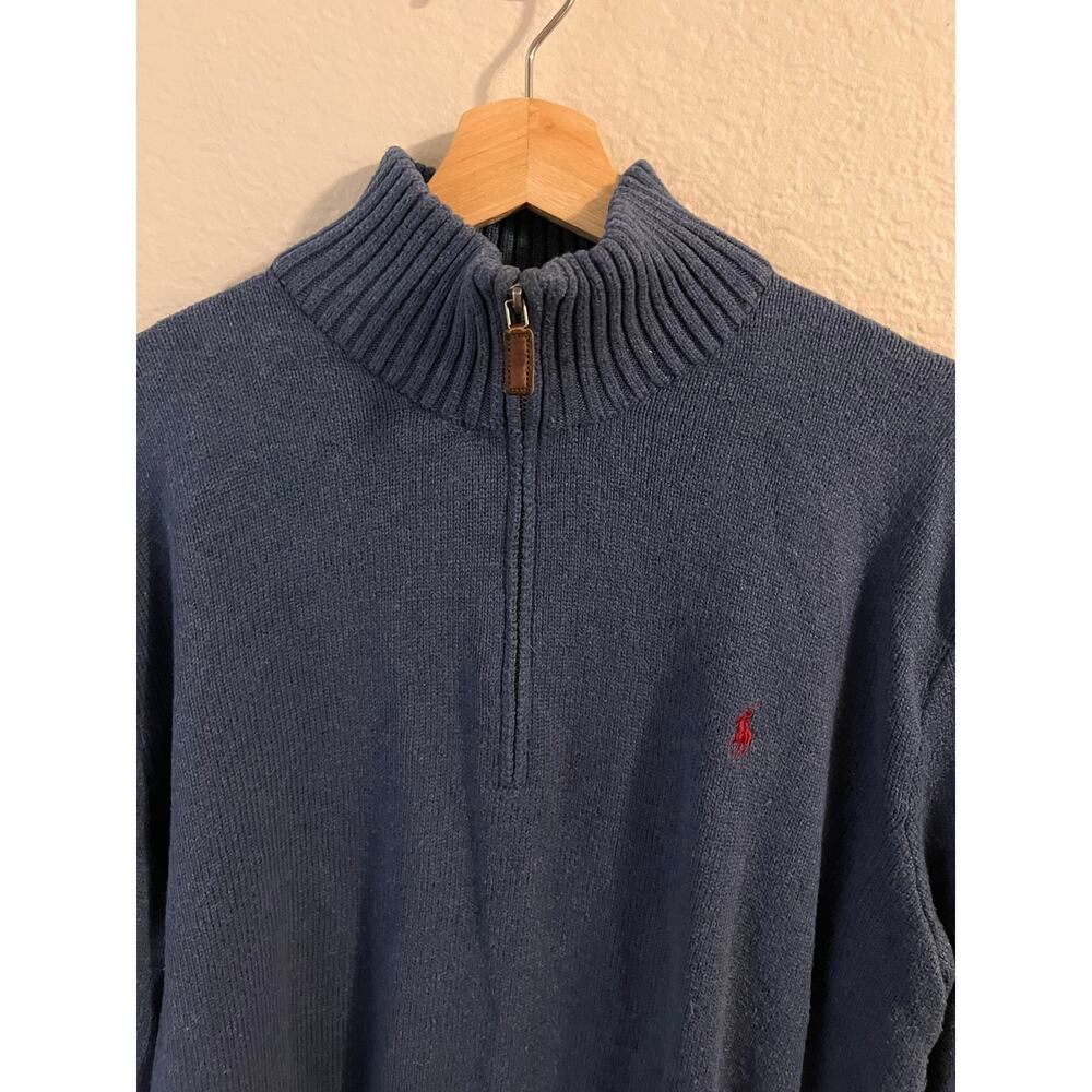 Polo Ralph Lauren Cotton Quarter Zip Sweater XXL Blue Pony Mock Neck Old Money - Picture 3 of 13